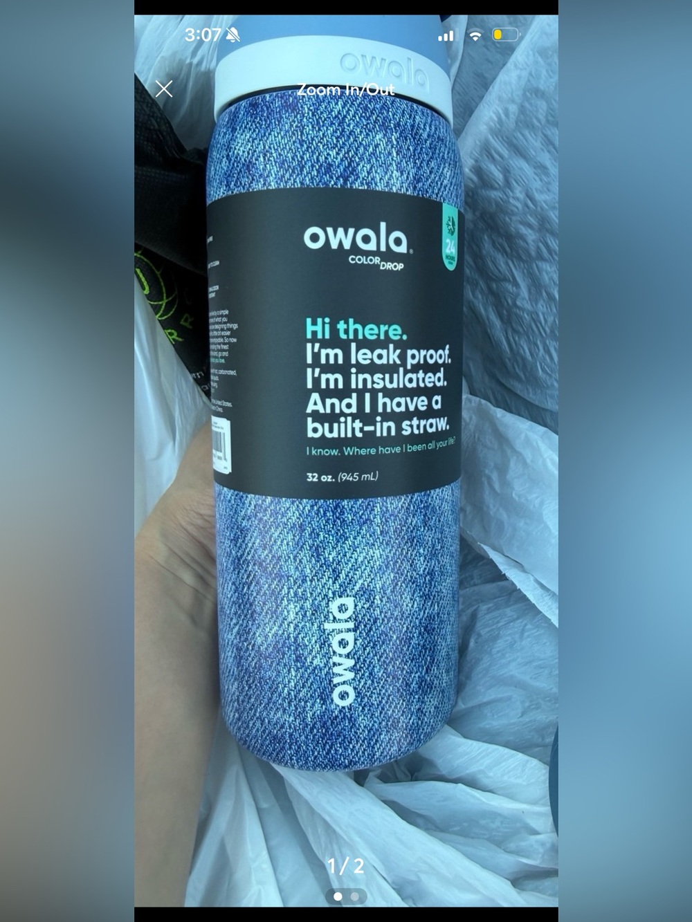 Owala Insulated Water Bottle - Denim Blue (32 oz) jorts